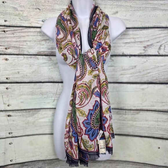 Talbots Paisley Print Fringe Scarf Multicolor NWT - Picture 1 of 9